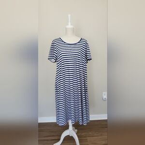 LuLaRoe Blue and White Stripe Dress With Pockets With Pockets Size XL